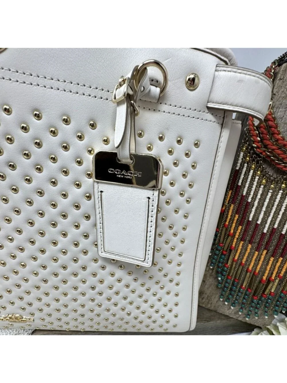 Coach Gramercy Studded Satchel  Color Chalk